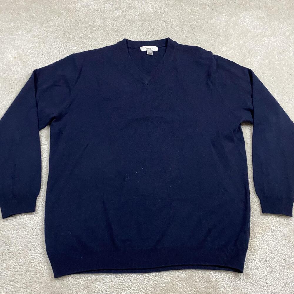 Turnbury Sweater Mens XL Navy 100% Cashmere V Neck Knit Pullover Soft Classic